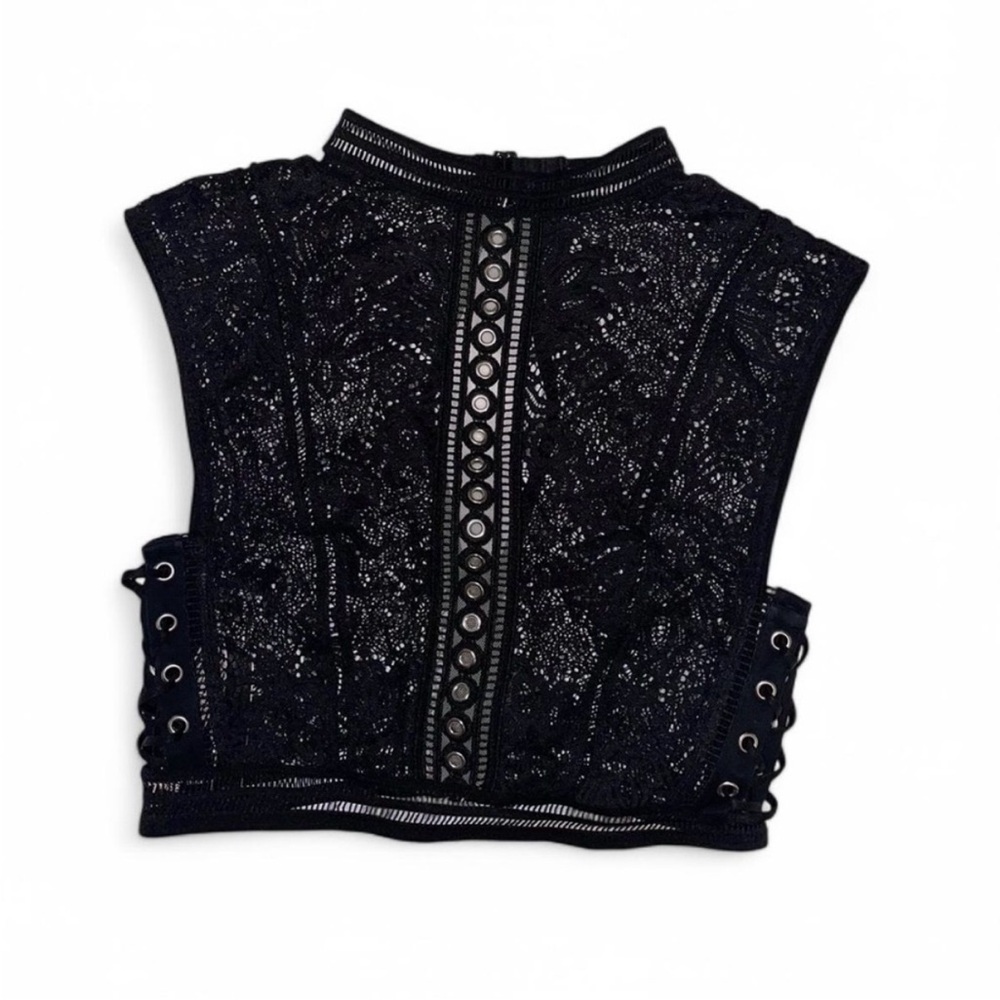 Victoria's Secret Black Lace Crop Top with Lace-Up Sides